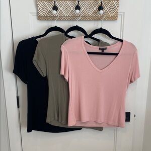 Dynamite Women's V-Neck Short Sleeve Tee - Pink, Black, Olive